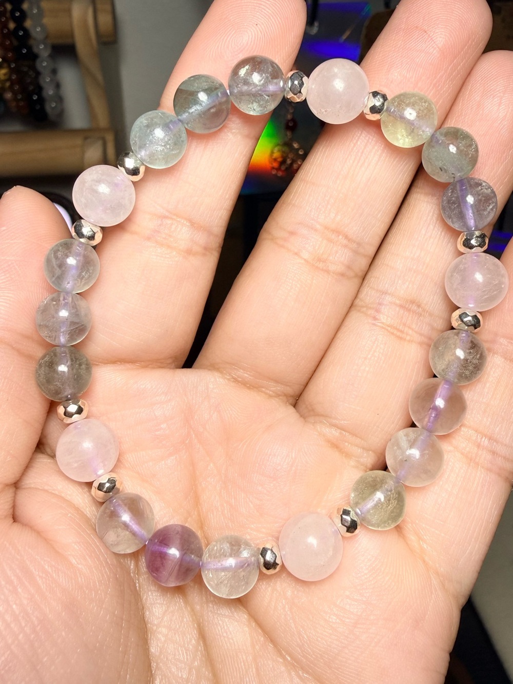 Rainbow Fluorite & Rose Quartz Bracelet 8mm Gemstone Bracelet
